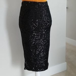 Rachel Zoe Midi Black Sequin Skirt (Size S)